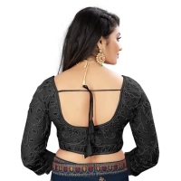 Women's Nylon Net Embroidery Readymade Blouse (Black, Size: Free Size)
