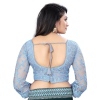Women's Nylon Net Embroidery Readymade Blouse (Grey, Size: Free Size)
