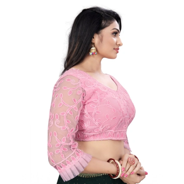 Women's Nylon Net Embroidery Readymade Blouse (Pink, Size: Free Size)