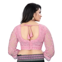 Women's Nylon Net Embroidery Readymade Blouse (Pink, Size: Free Size)