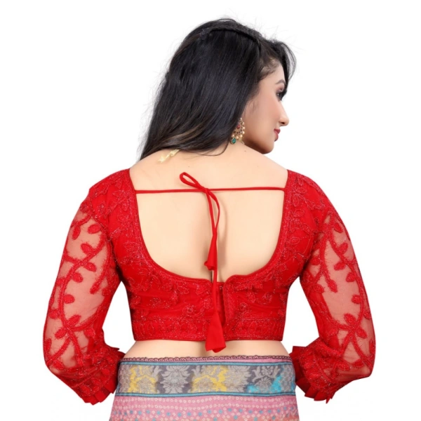 Women's Nylon Net Embroidery Readymade Blouse (Red, Size: Free Size)