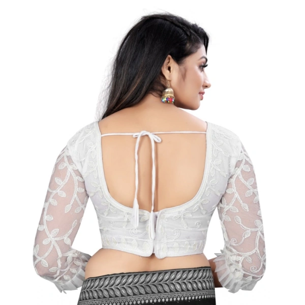 Women's Nylon Net Embroidery Readymade Blouse (White, Size: Free Size)