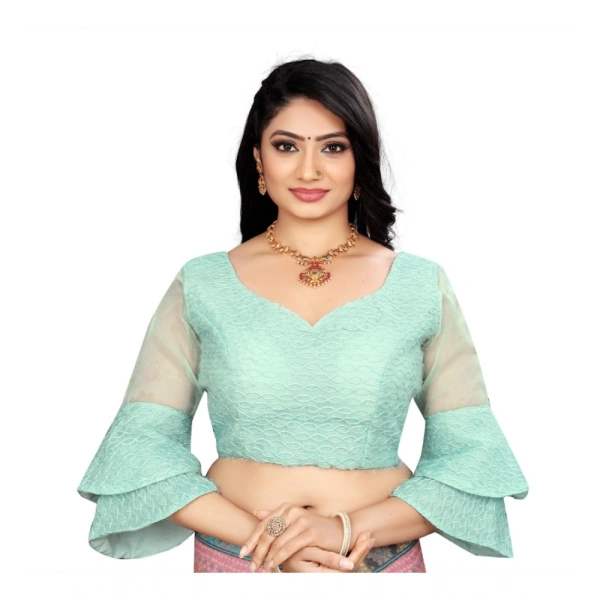 Women's Organza Embroidery Readymade Blouse (Mint Green, Size: Free Size)