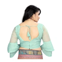 Women's Organza Embroidery Readymade Blouse (Mint Green, Size: Free Size)