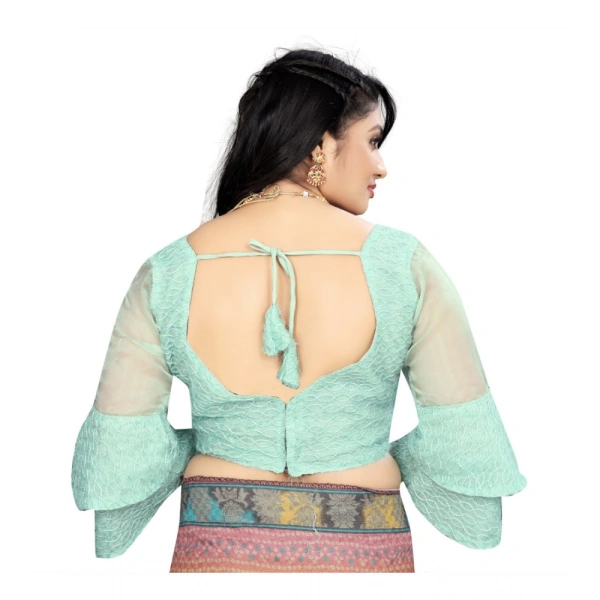 Women's Organza Embroidery Readymade Blouse (Mint Green, Size: Free Size)