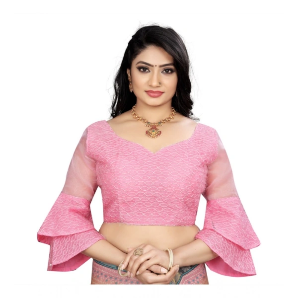 Women's Organza Embroidery Readymade Blouse (Pink, Size: Free Size)