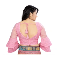 Women's Organza Embroidery Readymade Blouse (Pink, Size: Free Size)