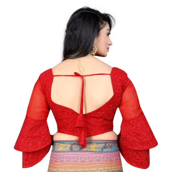 Women's Organza Embroidery Readymade Blouse (Red, Size: Free Size)