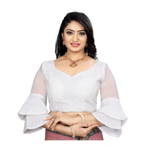 Women's Organza Embroidery Readymade Blouse (White, Size: Free Size)