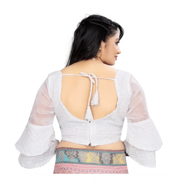 Women's Organza Embroidery Readymade Blouse (White, Size: Free Size)