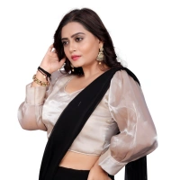 Women's Organza Plain Readymade Blouse (Black, Size: Free Size)