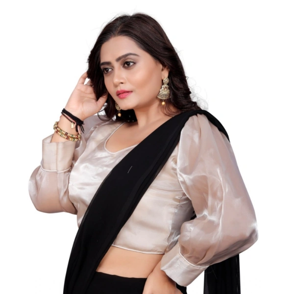 Women's Organza Plain Readymade Blouse (Black, Size: Free Size)