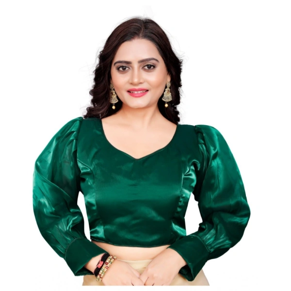 Women's Organza Plain Readymade Blouse (Green, Size: Free Size)