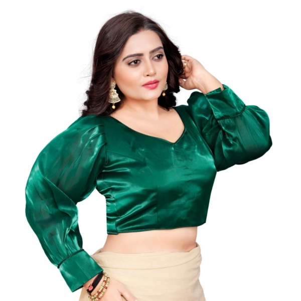 Women's Organza Plain Readymade Blouse (Green, Size: Free Size)