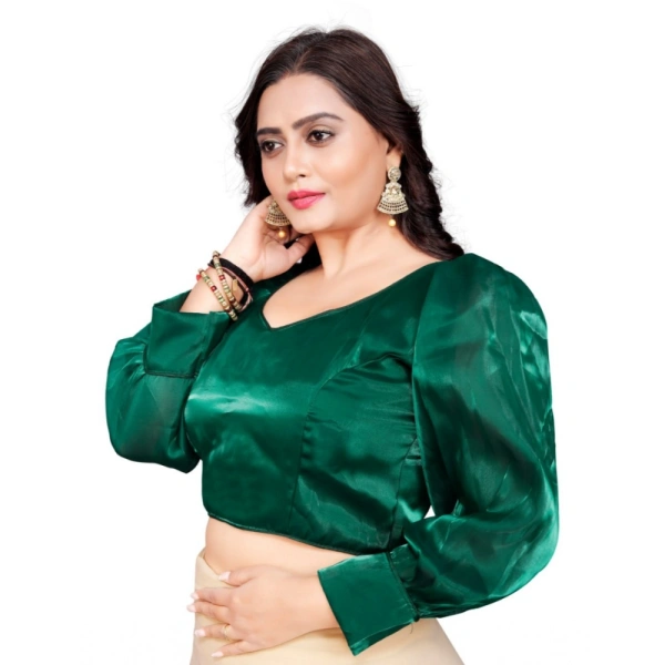 Women's Organza Plain Readymade Blouse (Green, Size: Free Size)
