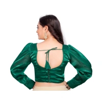 Women's Organza Plain Readymade Blouse (Green, Size: Free Size)