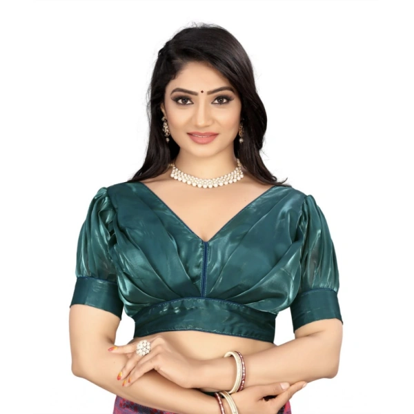 Women's Organza Plain Readymade Blouse (Marine Teal, Size: Free Size)