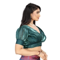 Women's Organza Plain Readymade Blouse (Marine Teal, Size: Free Size)