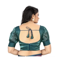 Women's Organza Plain Readymade Blouse (Marine Teal, Size: Free Size)