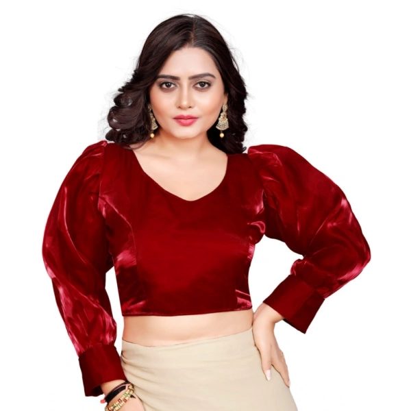 Women's Organza Plain Readymade Blouse (Maroon, Size: Free Size)