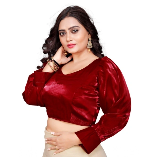 Women's Organza Plain Readymade Blouse (Maroon, Size: Free Size)