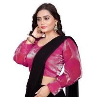 Women's Organza Plain Readymade Blouse (Pink, Size: Free Size)