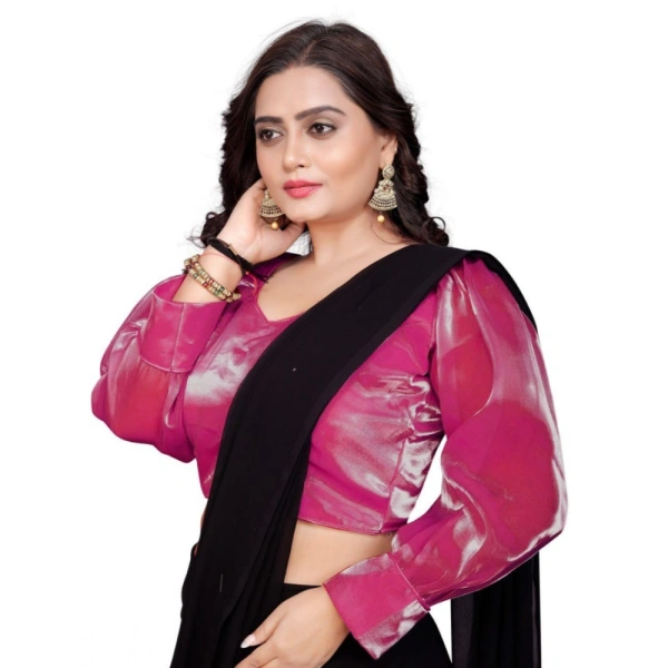 Women's Organza Plain Readymade Blouse (Pink, Size: Free Size)