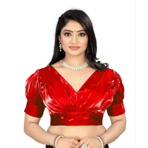 Women's Organza Plain Readymade Blouse (Red, Size: Free Size)