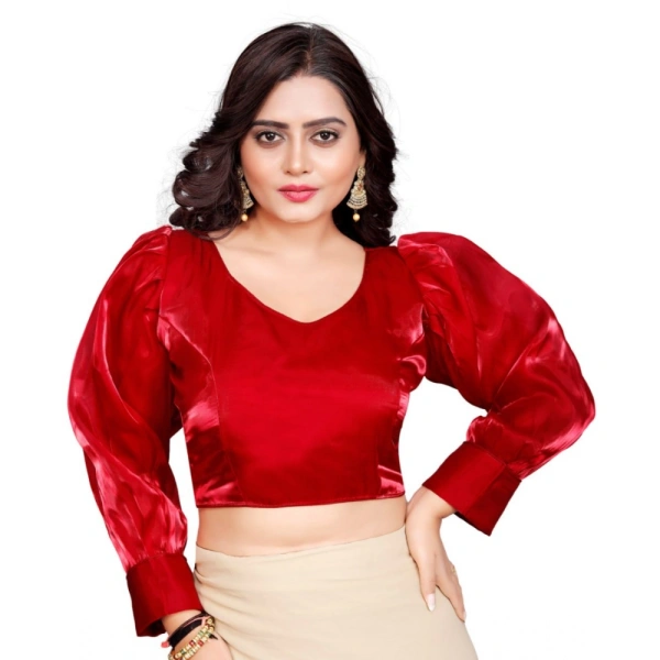 Women's Organza Plain Readymade Blouse (Red, Size: Free Size)