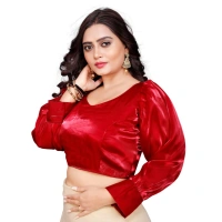 Women's Organza Plain Readymade Blouse (Red, Size: Free Size)