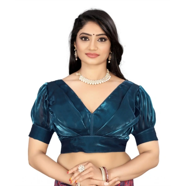 Women's Organza Plain Readymade Blouse (Teal, Size: Free Size)