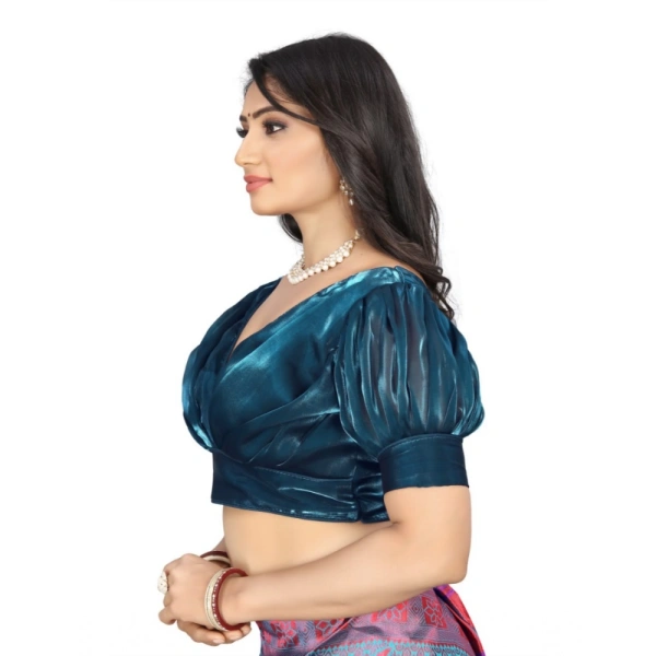 Women's Organza Plain Readymade Blouse (Teal, Size: Free Size)