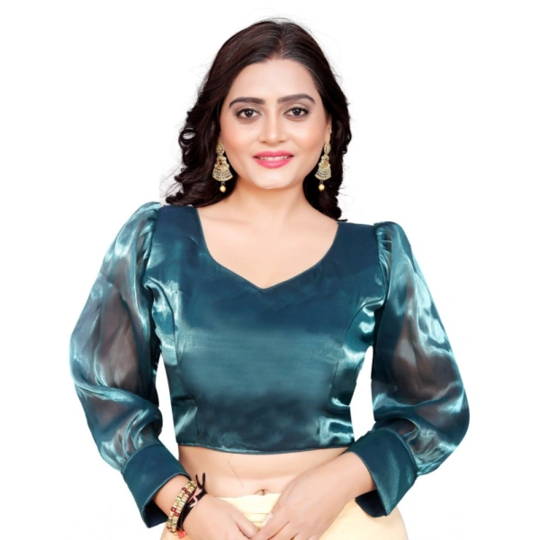 Women's Organza Plain Readymade Blouse (Teal, Size: Free Size)