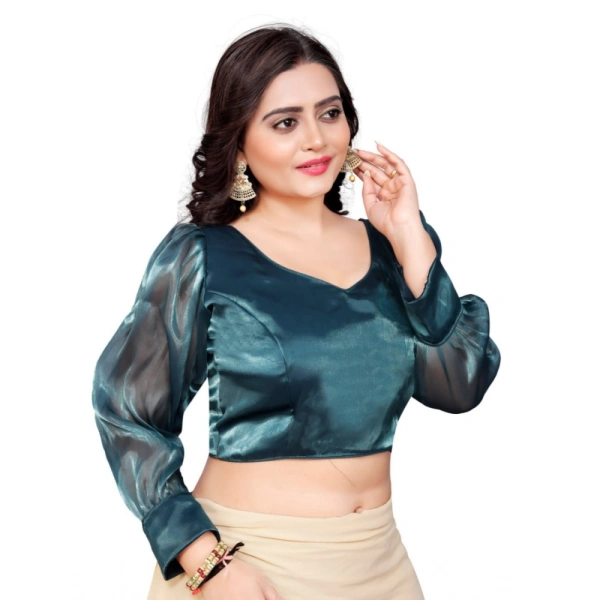 Women's Organza Plain Readymade Blouse (Teal, Size: Free Size)