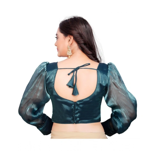 Women's Organza Plain Readymade Blouse (Teal, Size: Free Size)