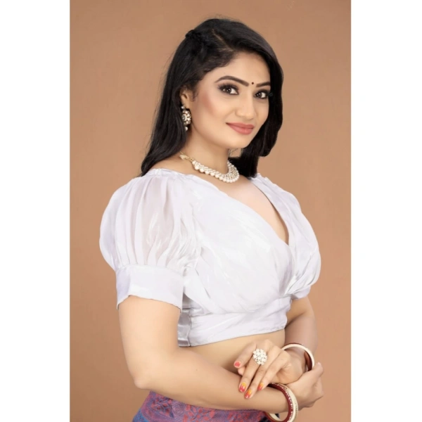 Women's Organza Plain Readymade Blouse (White, Size: Free Size)