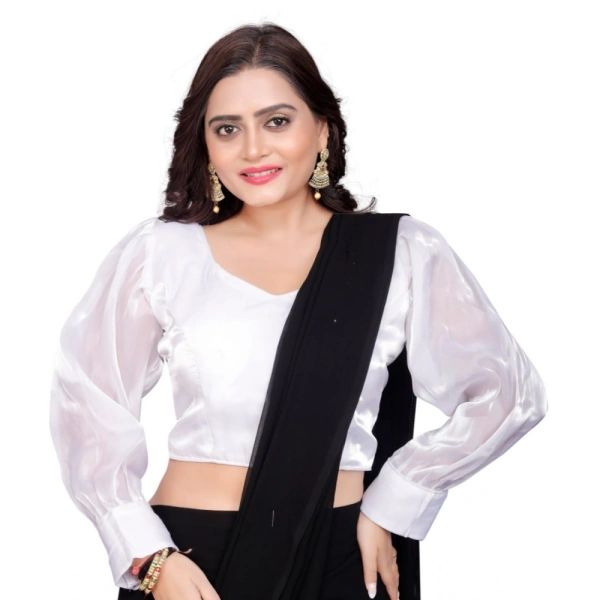 Women's Organza Plain Readymade Blouse (White, Size: Free Size)