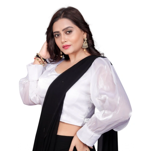 Women's Organza Plain Readymade Blouse (White, Size: Free Size)
