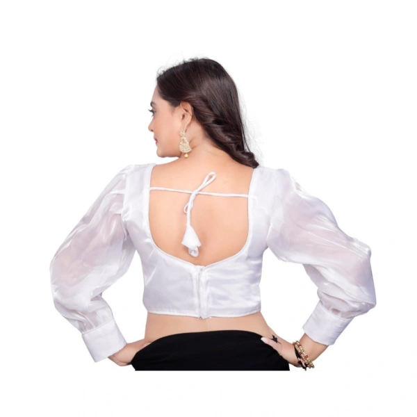 Women's Organza Plain Readymade Blouse (White, Size: Free Size)
