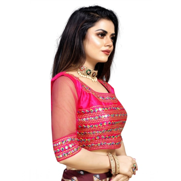 Women's Phantom Silk Embroidery Readymade Blouse (Pink, Size: Free Size)