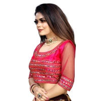 Women's Phantom Silk Embroidery Readymade Blouse (Pink, Size: Free Size)