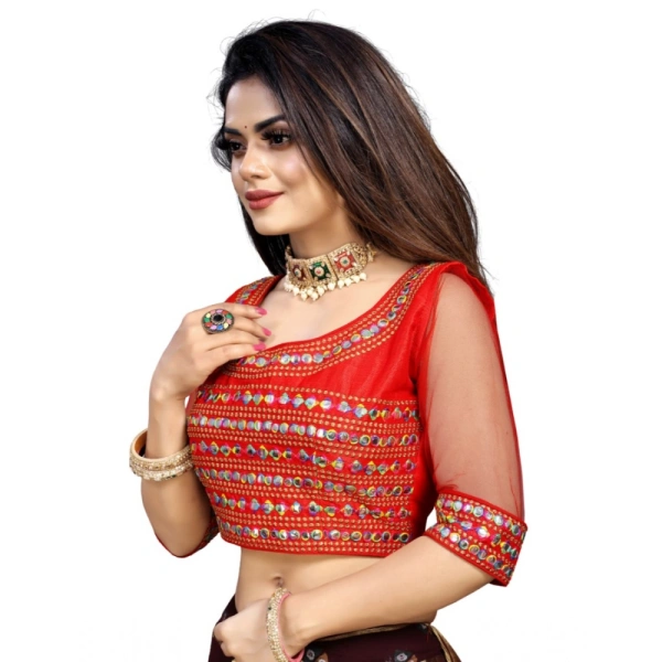 Women's Phantom Silk Embroidery Readymade Blouse (Red, Size: Free Size)