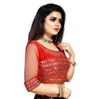 Women's Phantom Silk Embroidery Readymade Blouse (Red, Size: Free Size)