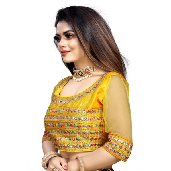 Women's Phantom Silk Embroidery Readymade Blouse (Yellow, Size: Free Size)