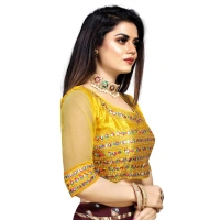 Women's Phantom Silk Embroidery Readymade Blouse (Yellow, Size: Free Size)