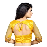Women's Phantom Silk Embroidery Readymade Blouse (Yellow, Size: Free Size)