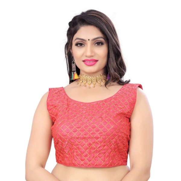 Women's Satin Embroidery Readymade Blouse (Pink, Size: Free Size)