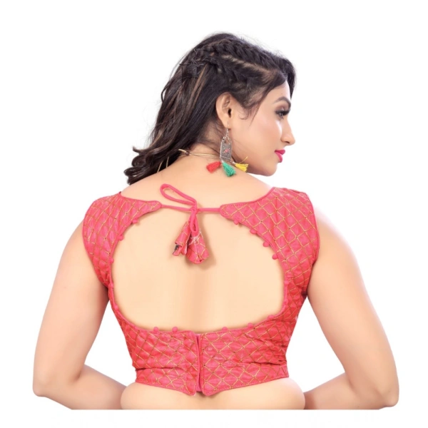 Women's Satin Embroidery Readymade Blouse (Pink, Size: Free Size)