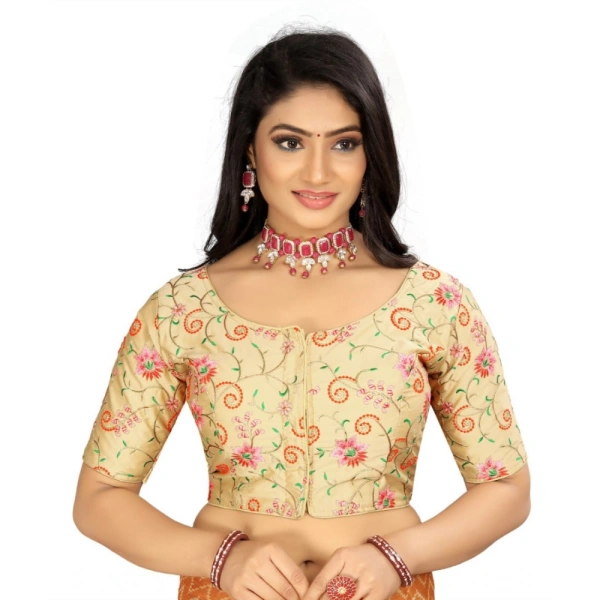 Women's Satin Floral Readymade Blouse (Beige, Size: Free Size)