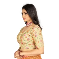 Women's Satin Floral Readymade Blouse (Beige, Size: Free Size)
